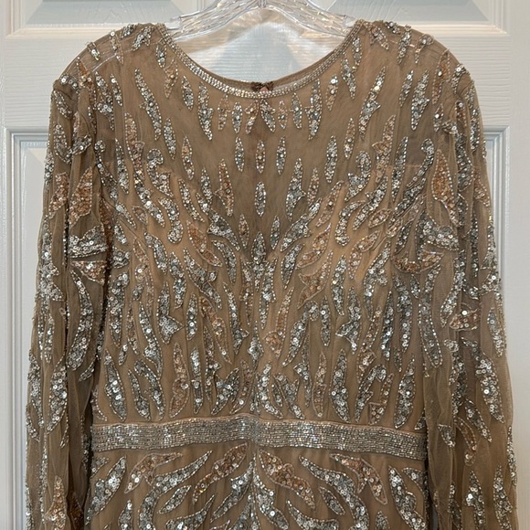 NWT Mac Duggal 5124 Beige Long Sleeve Beaded Evening Gown Size 12 - Picture 5 of 10